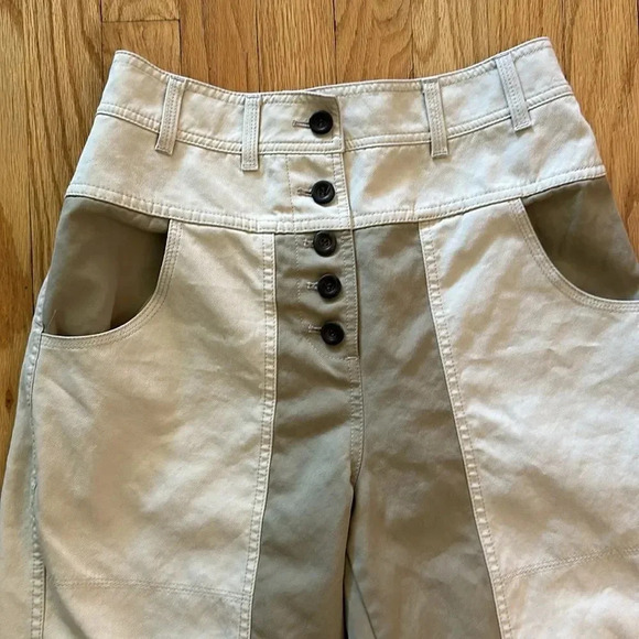 Ulla Johnson 6 button front pants tan beige color block, waist has been hemmed - Picture 2 of 7